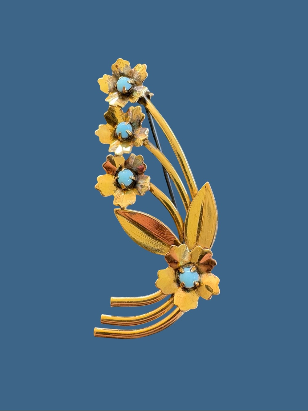 Vintage Adorna gold filled Floral Brooch with turquoise cabochons 1940-50’s
